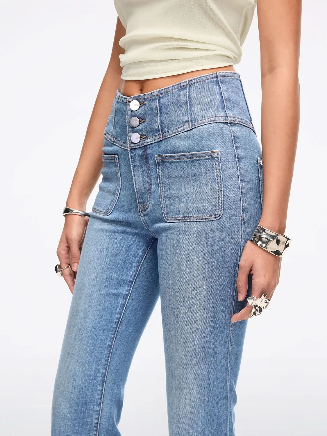 Miss Sixty Glenda Plus 5 flare jeans mellemblå høj talje