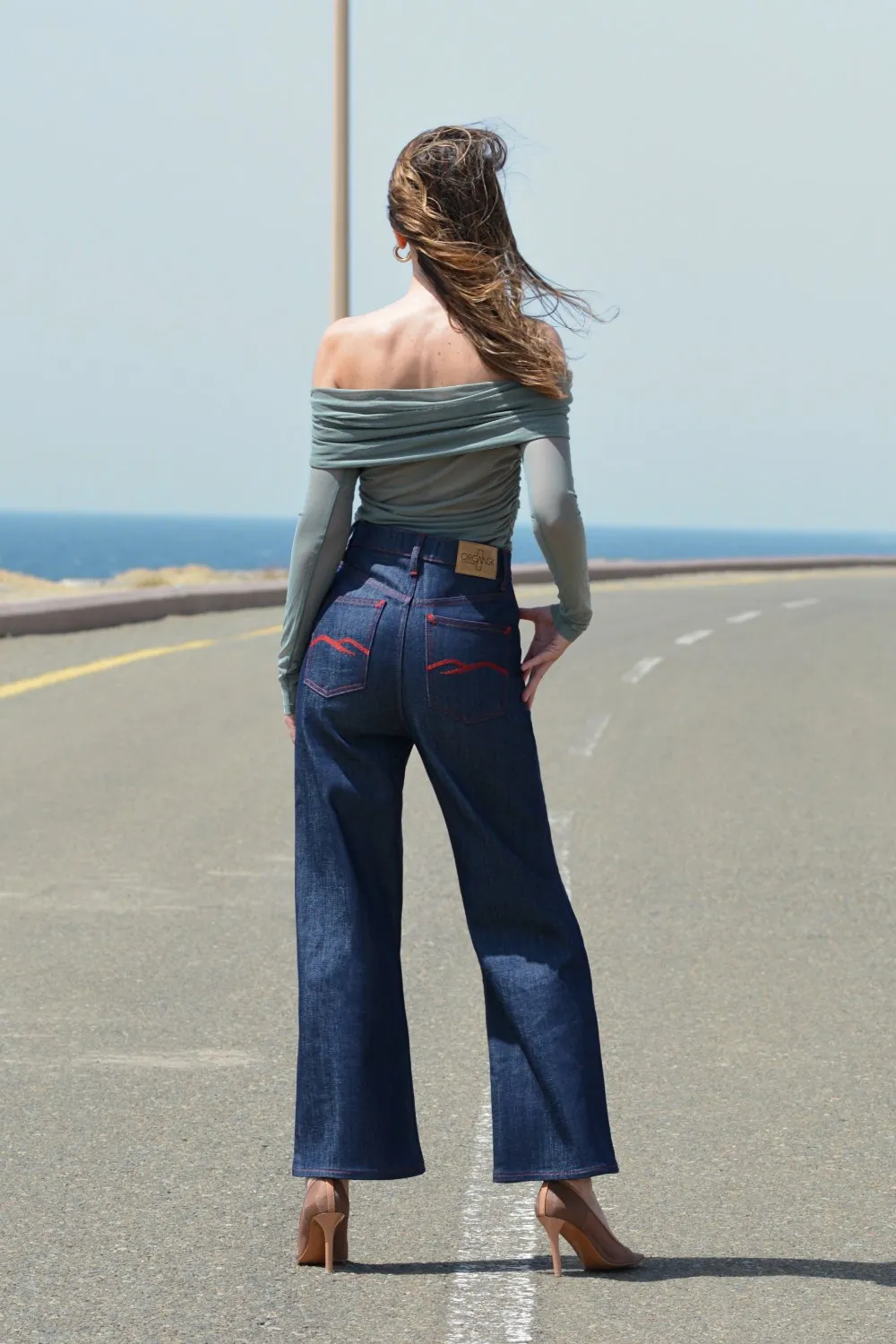 Organsk Wave Highrider Shorty jeans rå denim wide leg