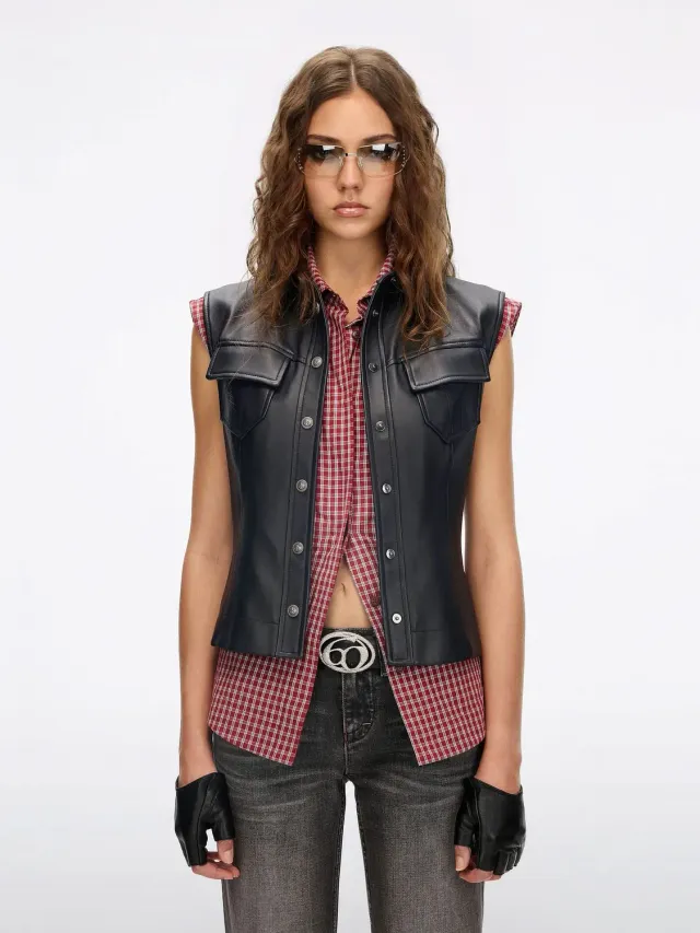 Miss Sixty Lace-Up vest sort lammeskind cropped