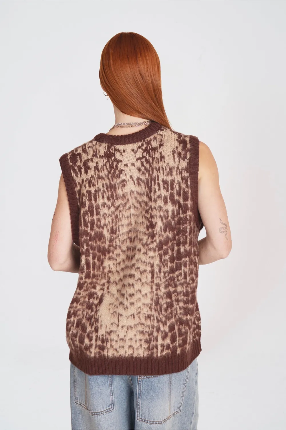 THE RAGGED PRIEST Gator Croc Knit strikvest brun oversized