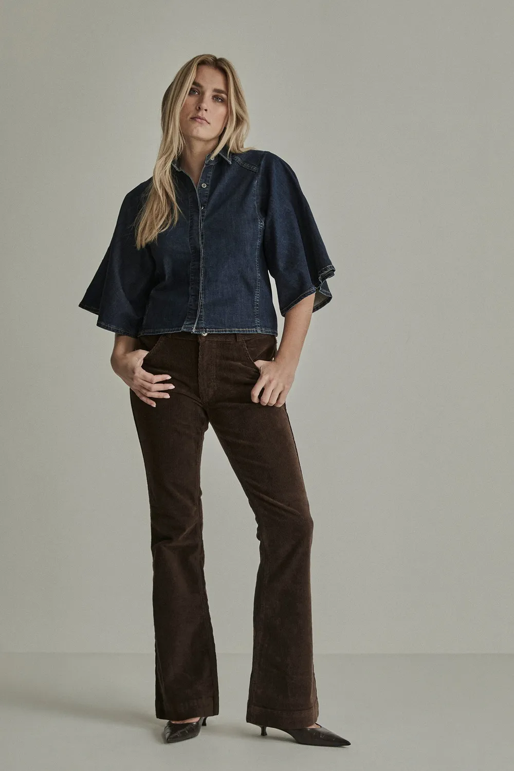 Para Mi Jade fløjlsbukser ivory grey bootcut