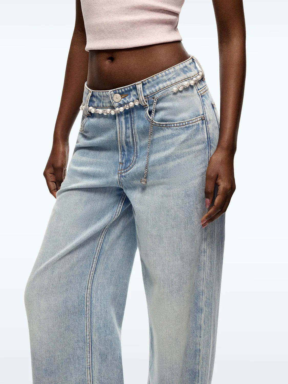 Miss Sixty Straight-Leg Jeans med kædebælte middle blue