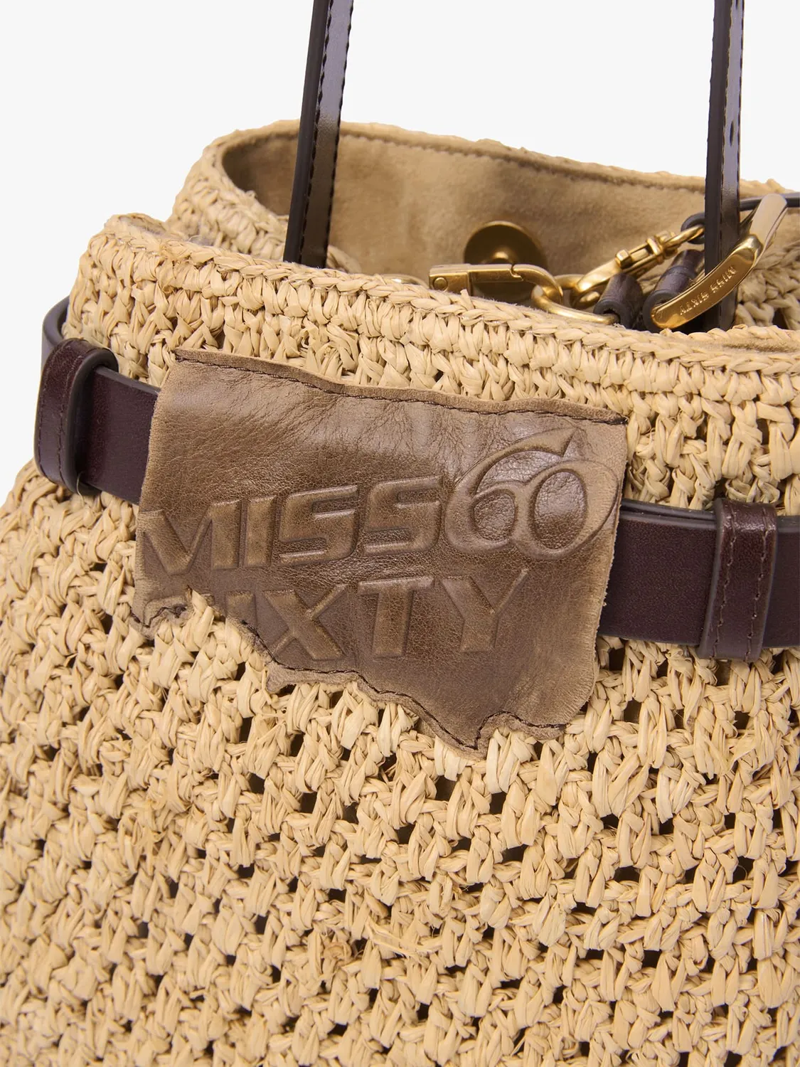 Miss Sixty skuldertaske fossil raffia flet kalveskind