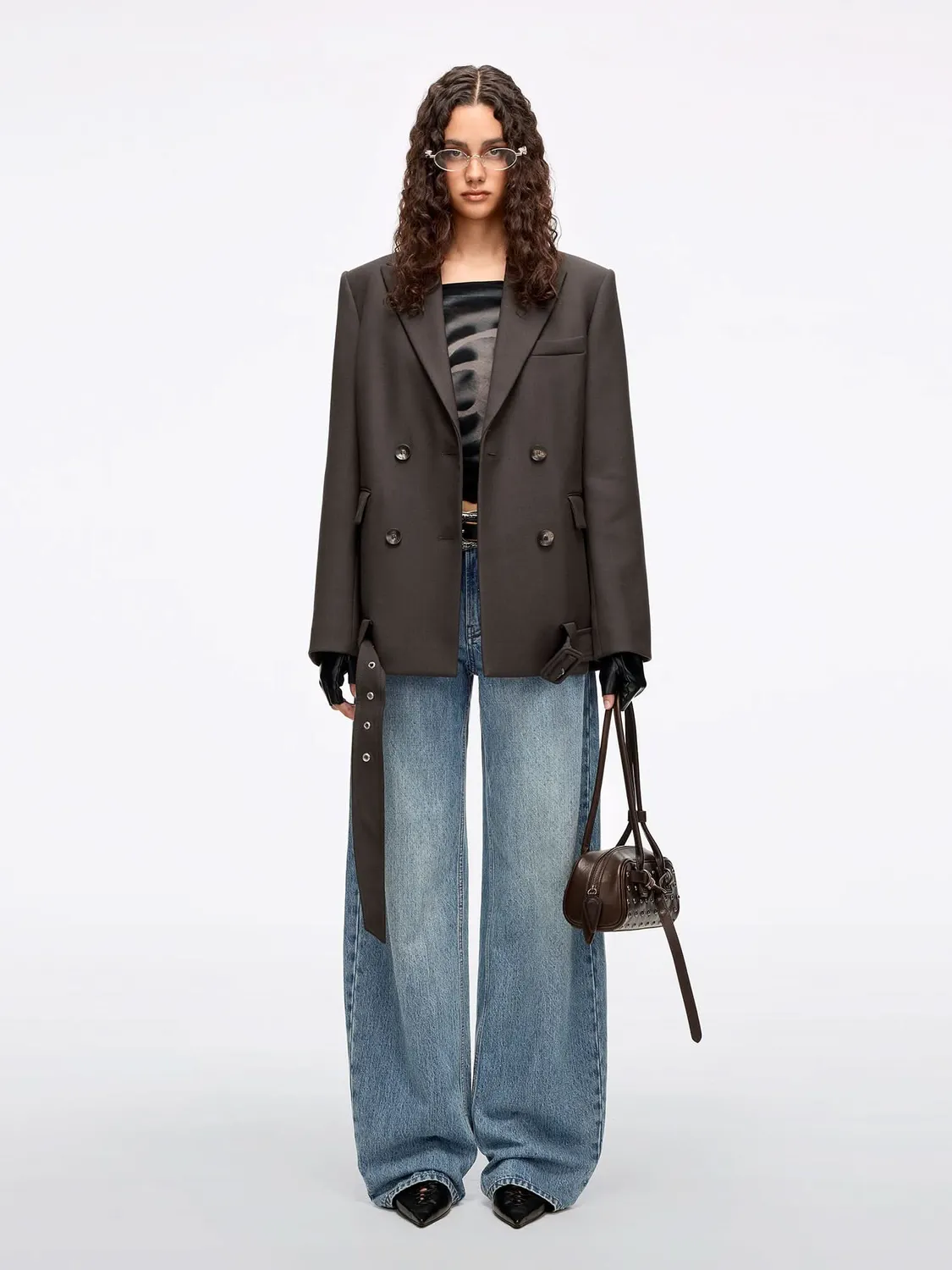Miss Sixty Wool Tailored blazer Fuscous Brown dobbeltradet