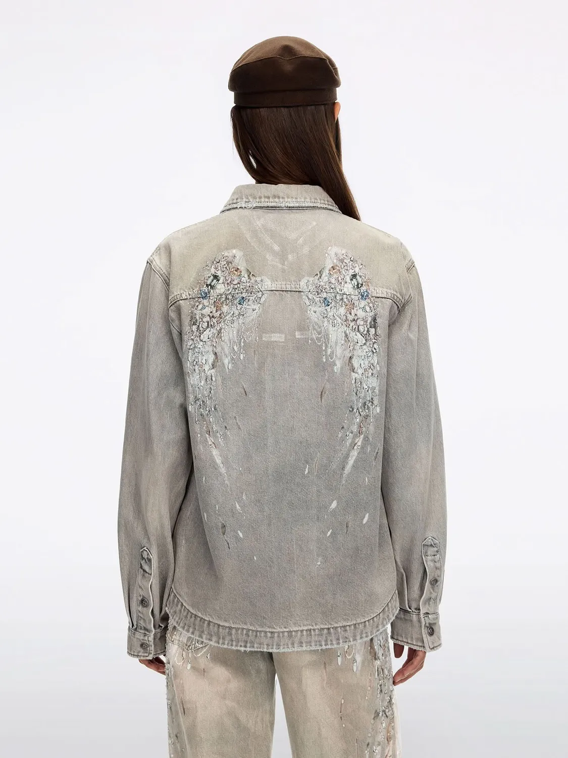 Miss Sixty Angel denimskjorte blå med nitter lange ærmer