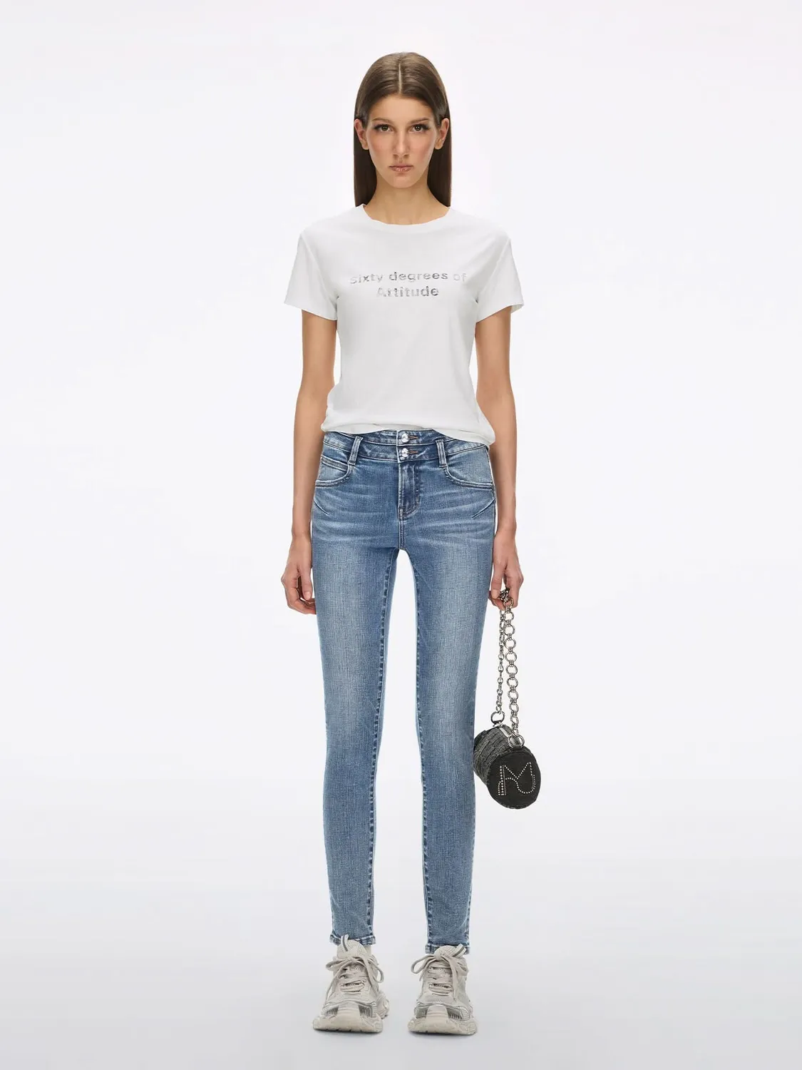 Miss Sixty Printed t-shirt hvid slim-fit hør bomuld