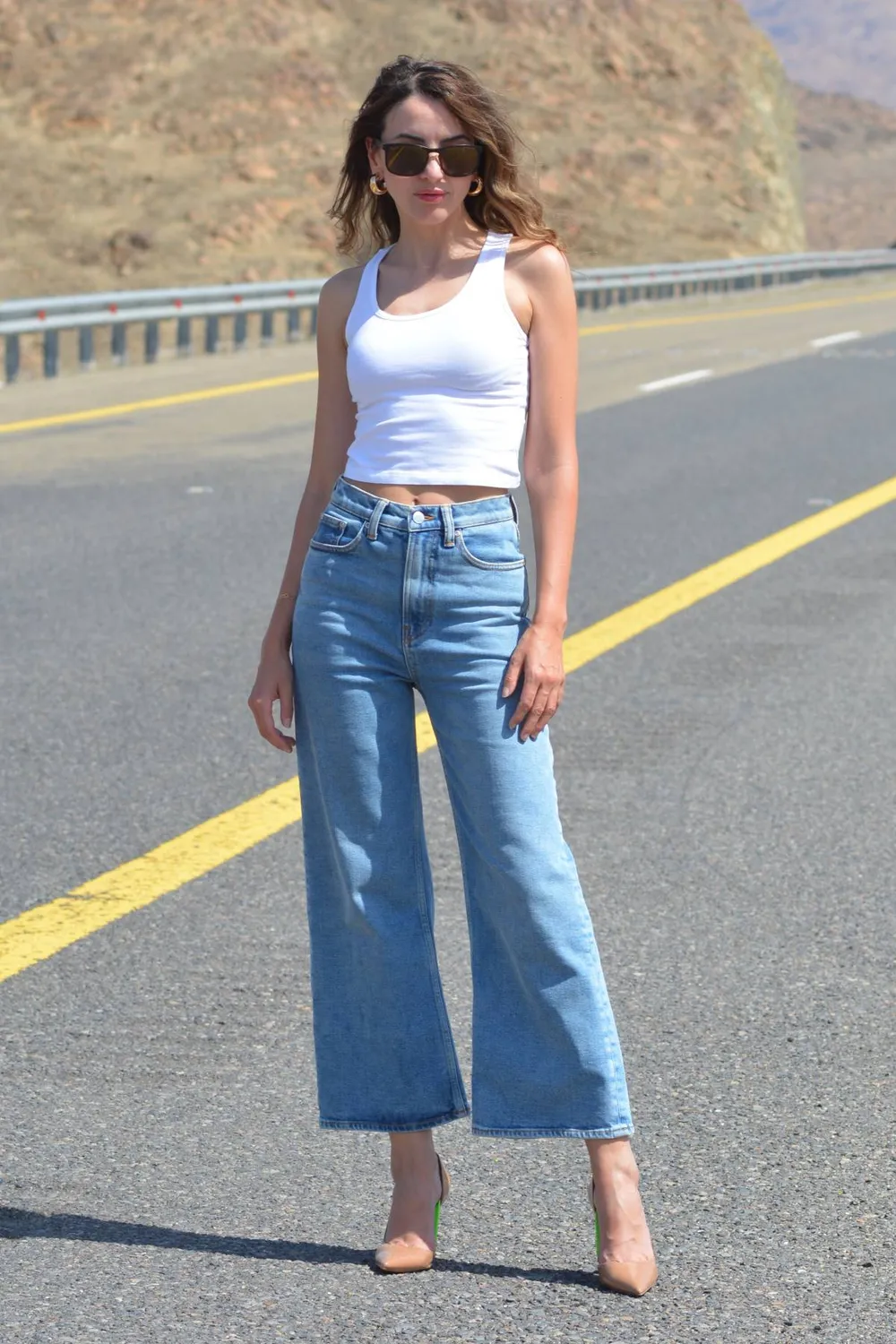Organsk Wave Shorty jeans lyseblå cropped high waist