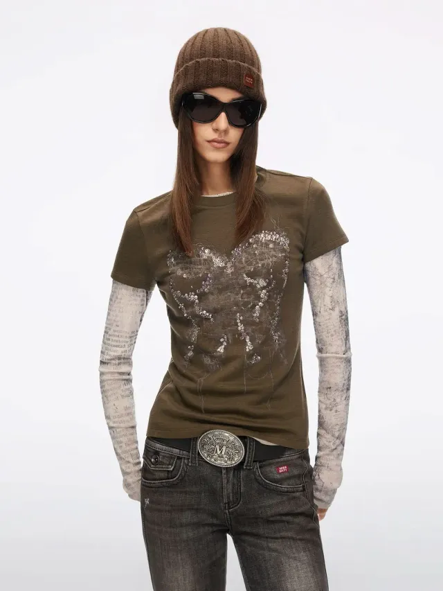 Miss Sixty Butterfly uld t-shirt brown sommerfugl