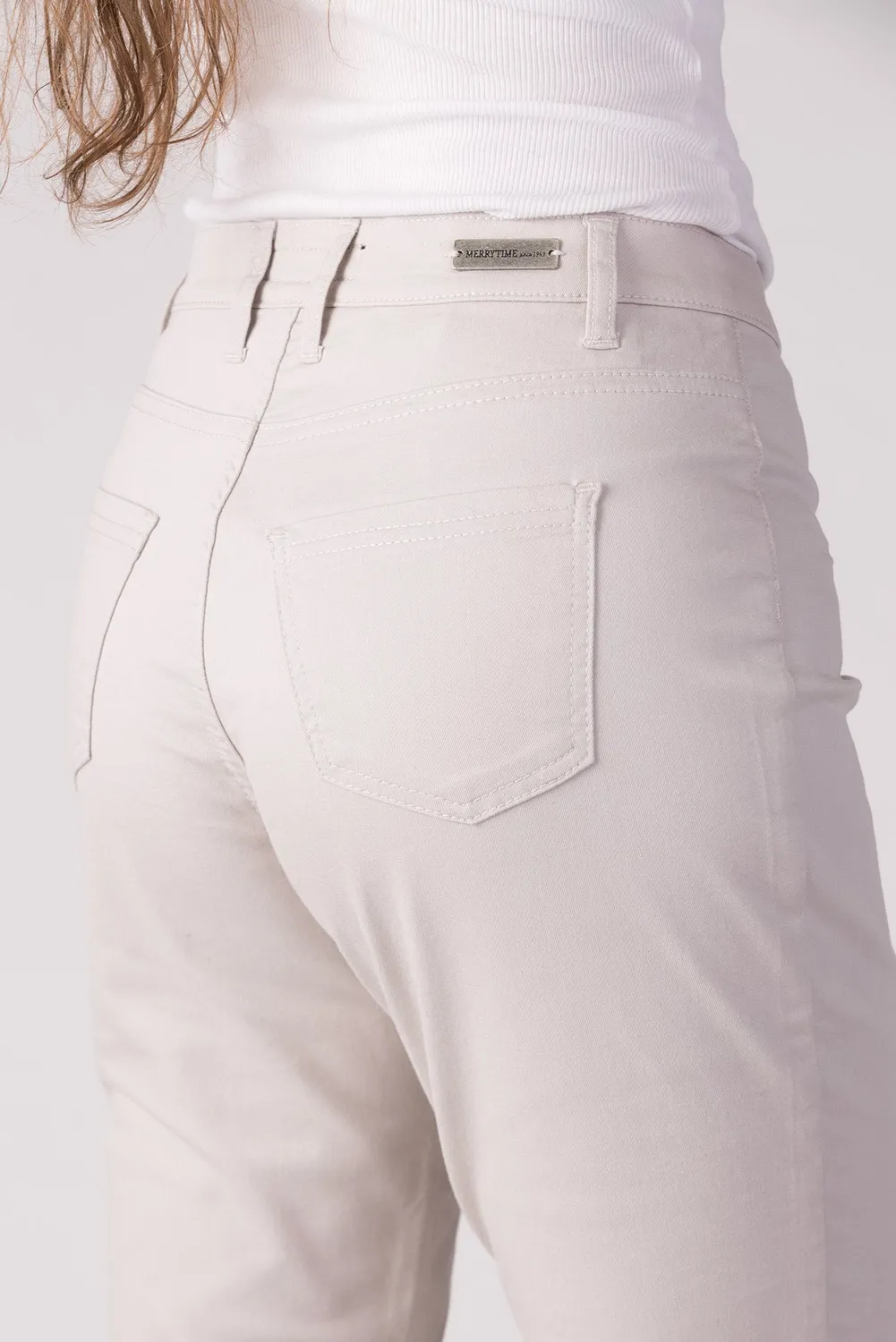 Merrytime Super Slim Capri jeans sand kort ben