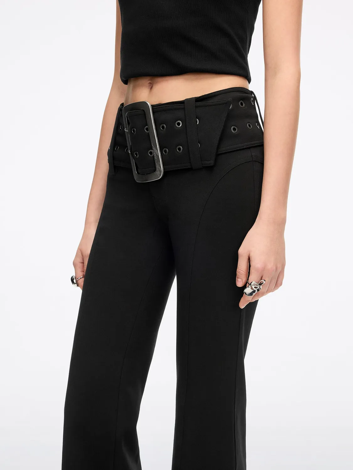 Miss Sixty Black Label Wide-Belt Flared bukser sort stretch