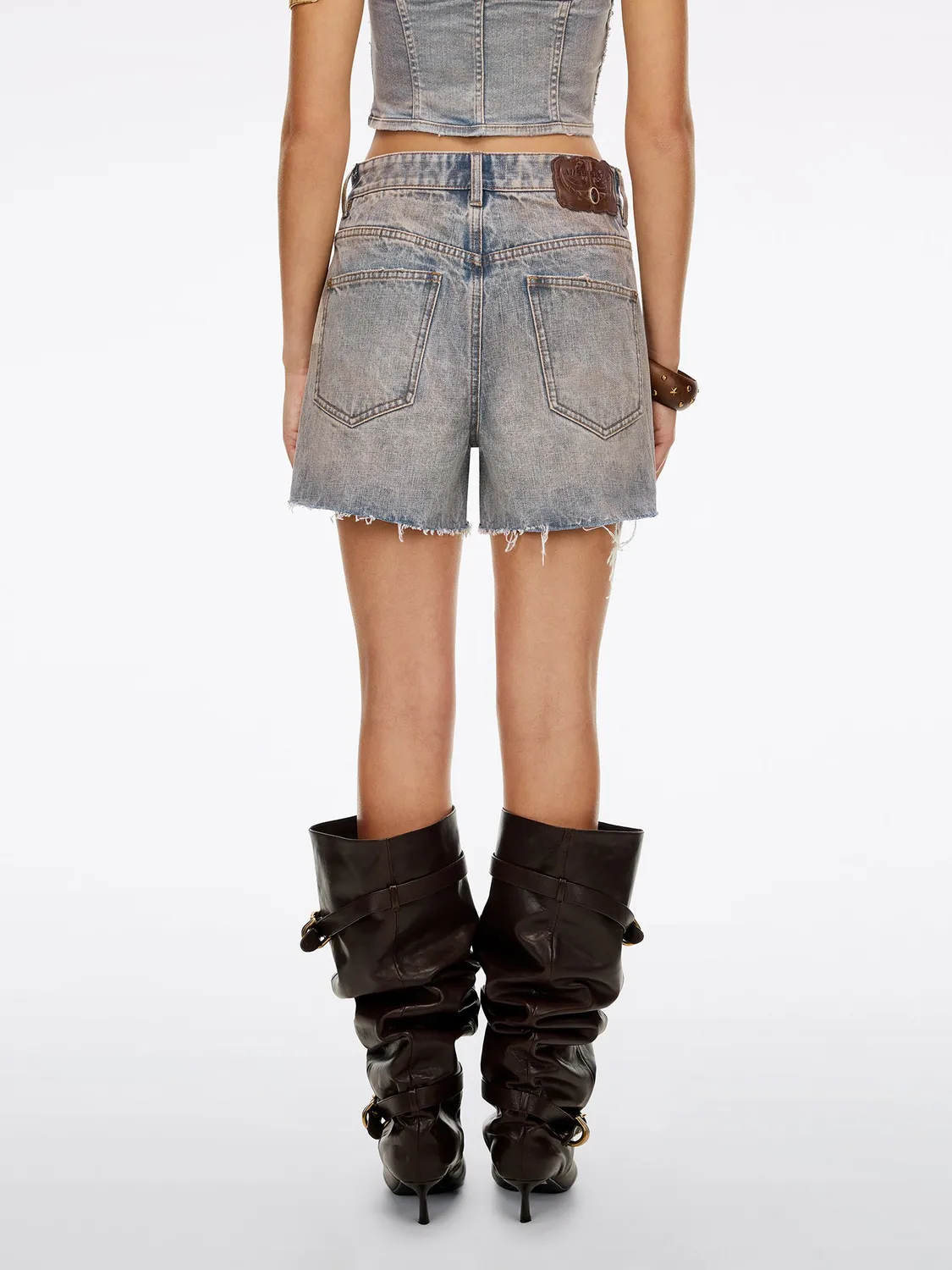 Miss Sixty Pearl Rhinestone jeansshorts retro blue hoej talje
