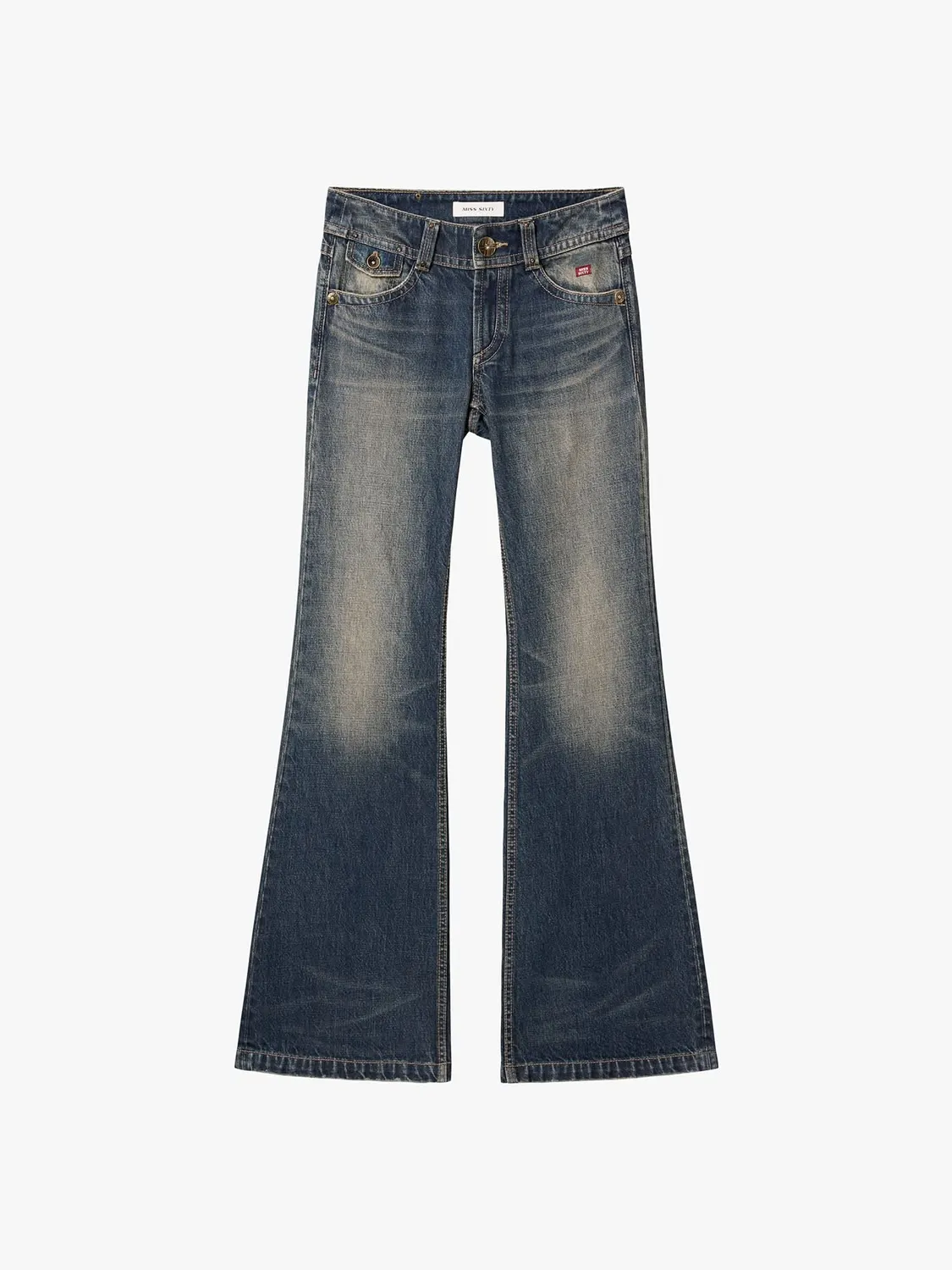 Miss Sixty Flare Jeans blå slidte mellemtaljede
