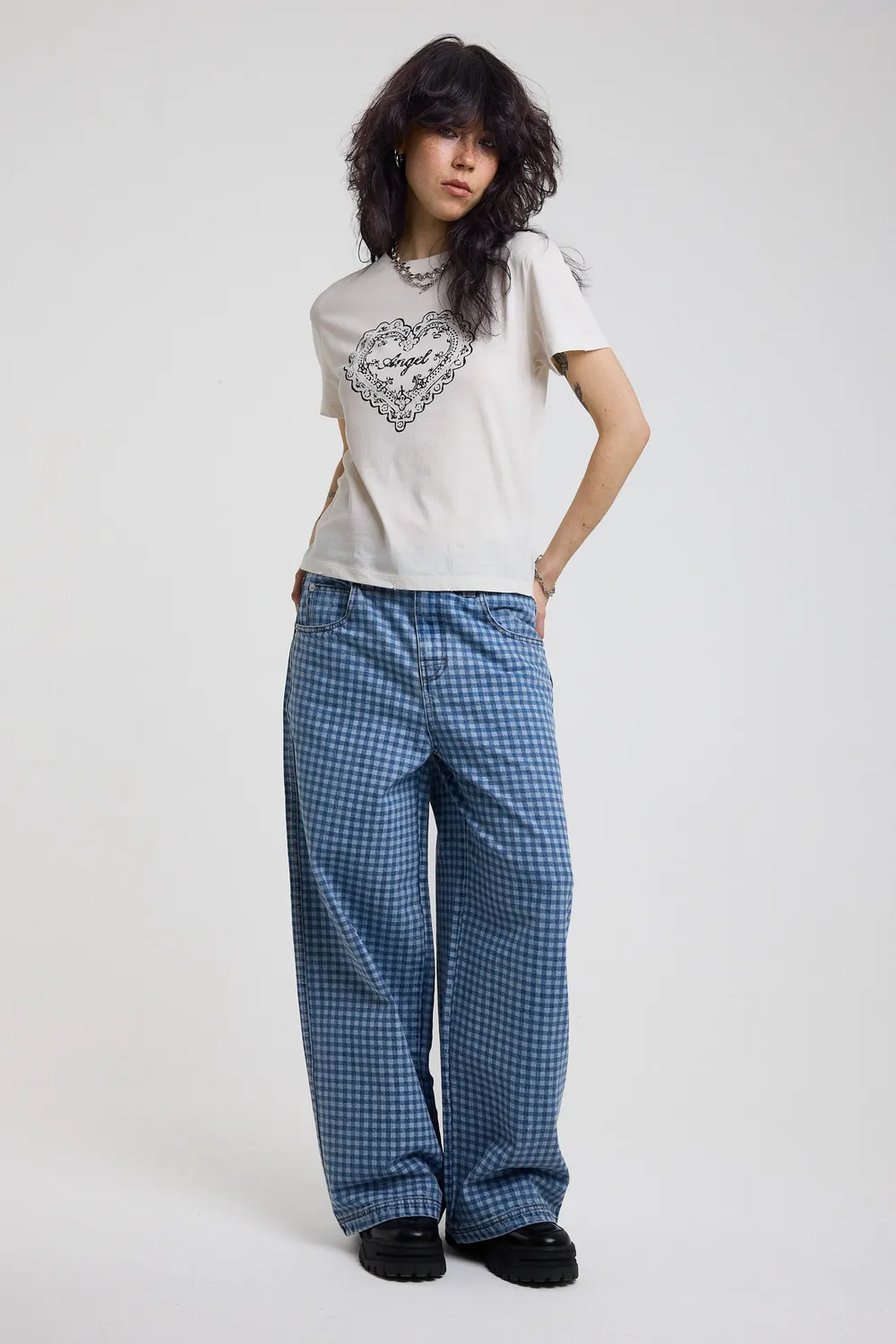 THE RAGGED PRIEST Wilder Super Baggy jeans gingham tern
