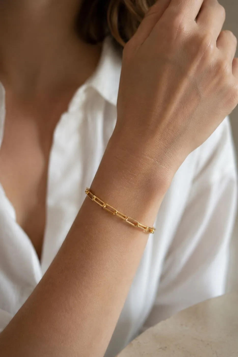 Organsk Paperclip armbånd guld forgyldt sølv