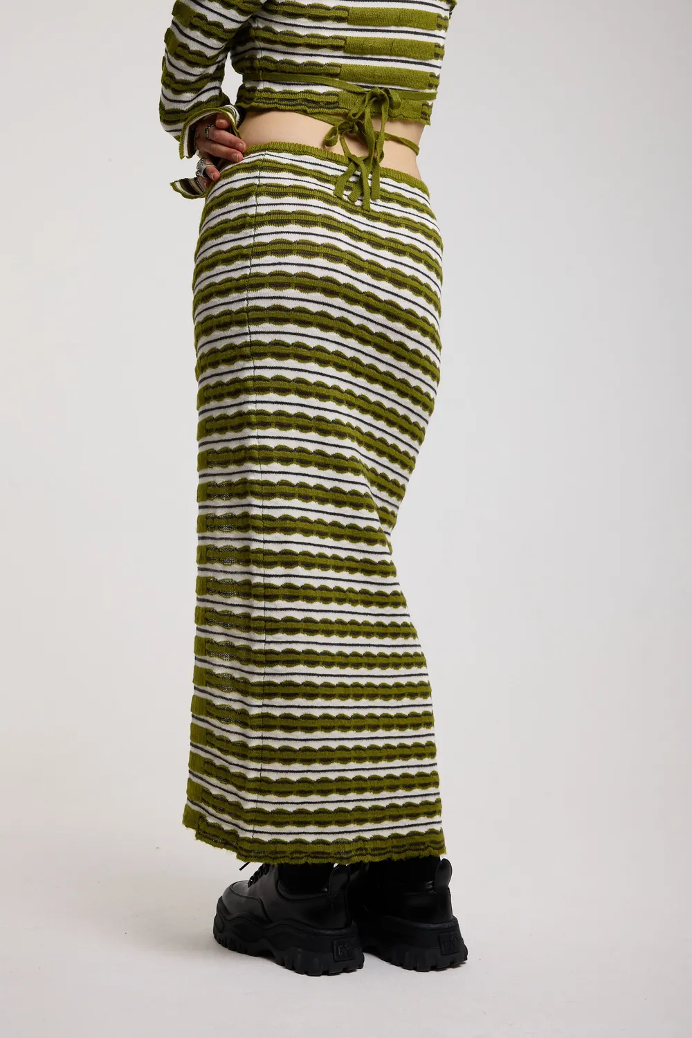 The Ragged Priest Scald Grunge Stripe strik nederdel maxi grøn