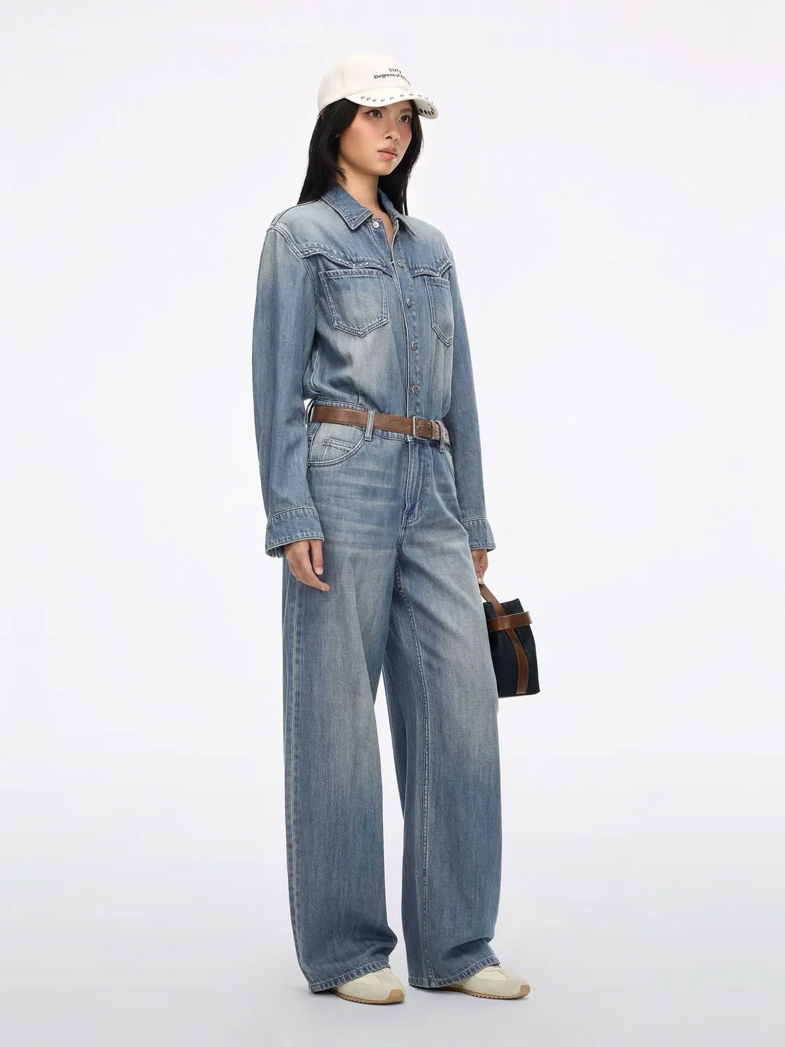Miss Sixty denim buksedragt middle blue med bælte
