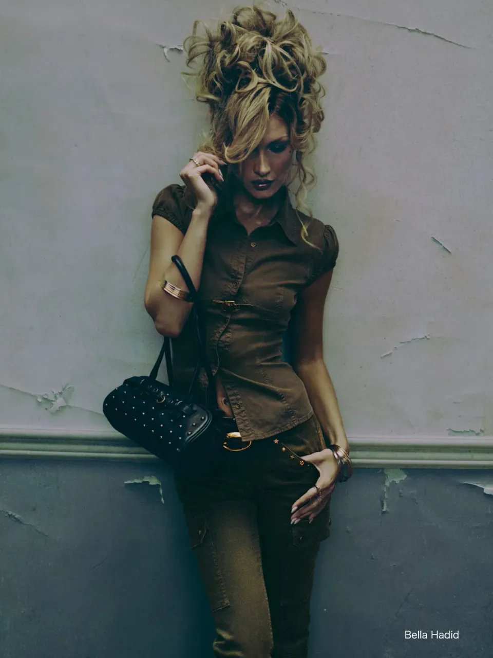 Miss Sixty Multi-Studded Flared bukser armygrøn stretch