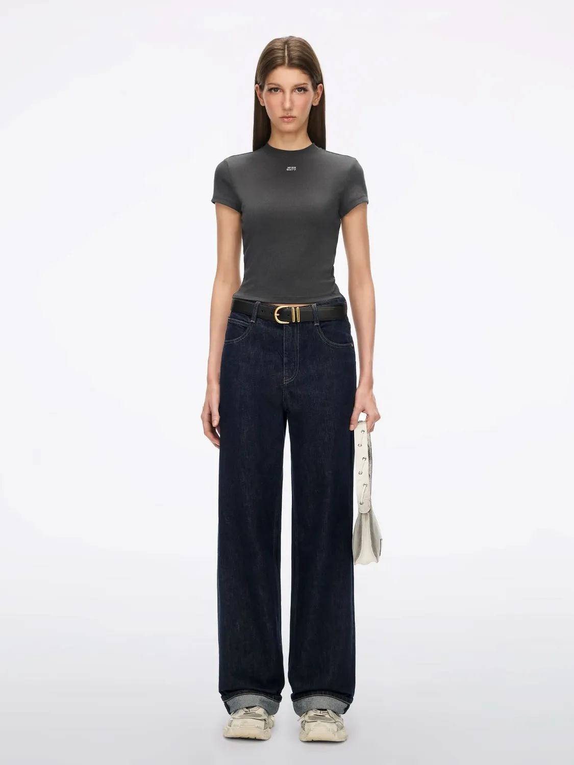 Miss Sixty Broderet T-shirt Mørkegrå slim crop