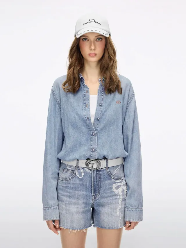 Miss Sixty Wing Cutout Denimskjorte lyseblå