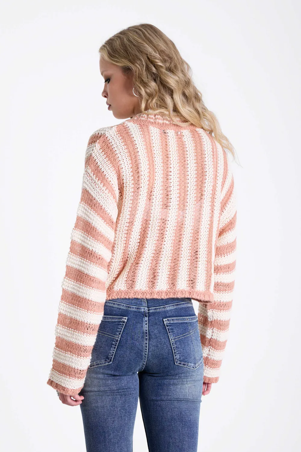 The Ragged Priest Plumb Stripe V-Neck strik lyserød