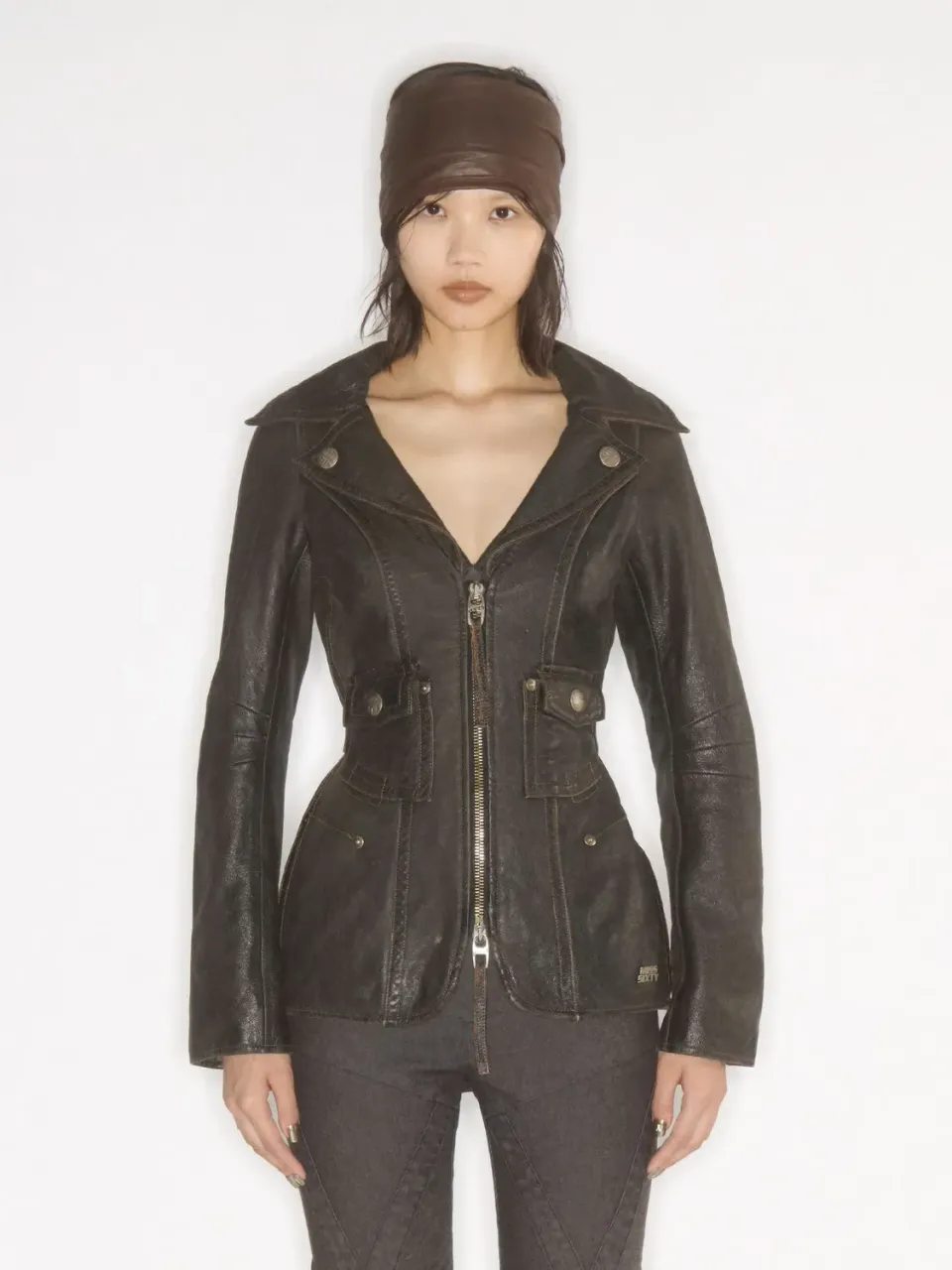 Miss Sixty KNWLS Distressed læderjakke retro sort slim