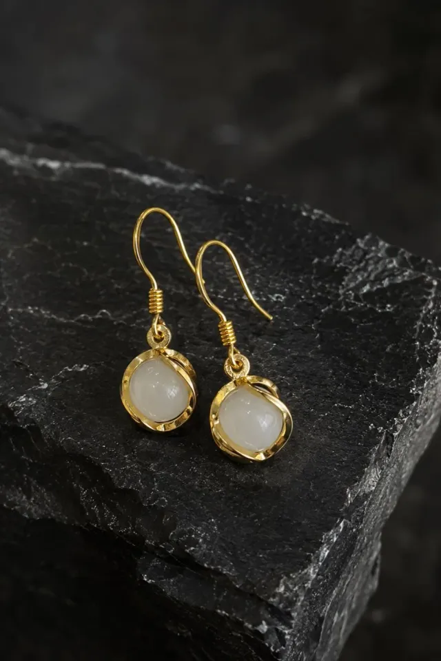 Organsk Moonstone Orb Drop øreringe guld dråbe lette