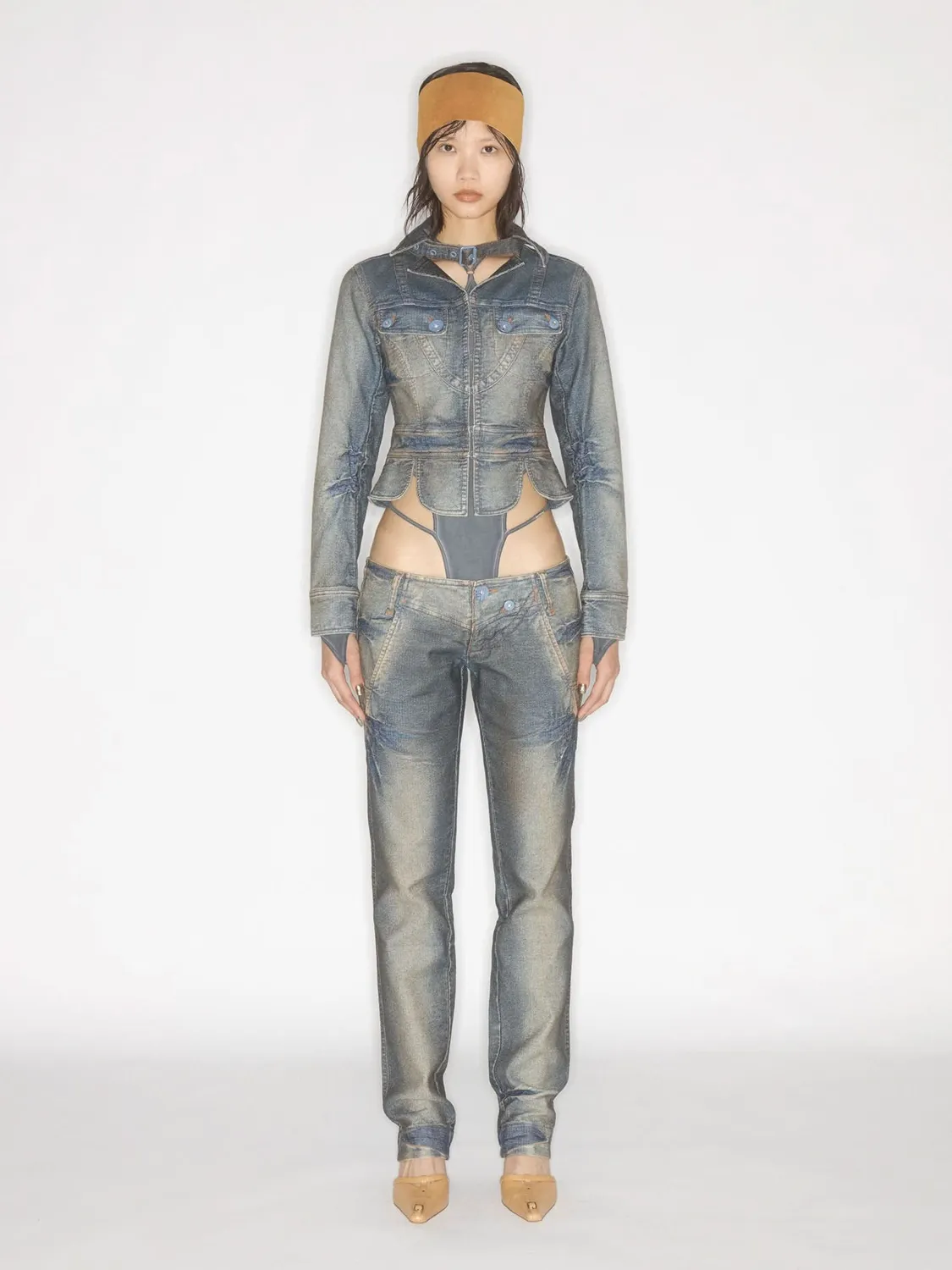 Miss Sixty Tie-Dye denimjakke petrol cropped