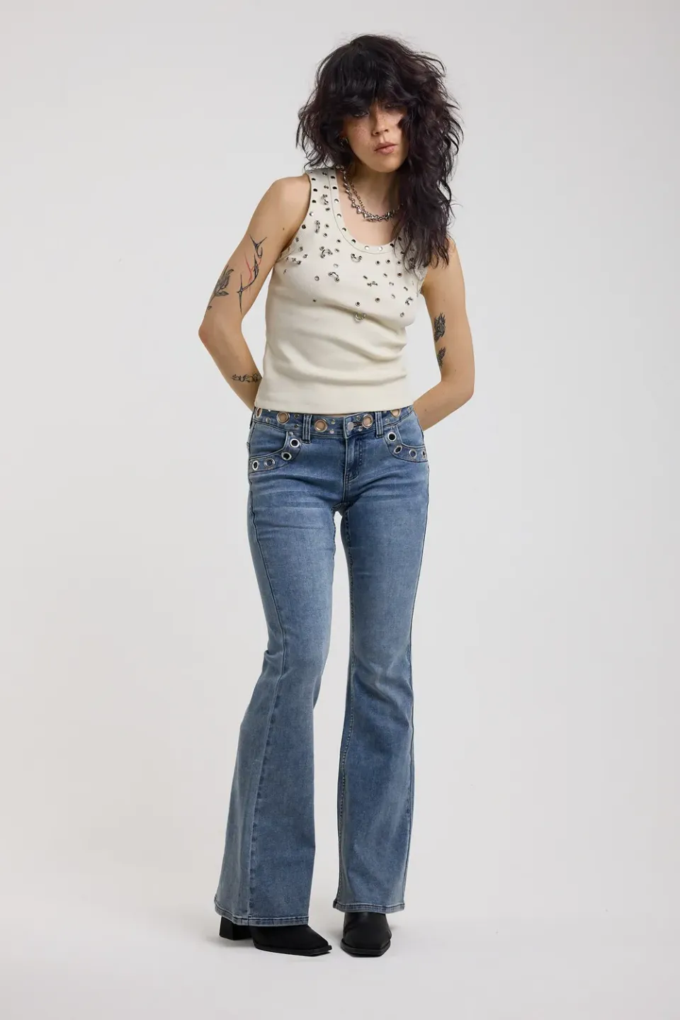 The Ragged Priest Grade Flare Jeans mid-blue lavtaljede