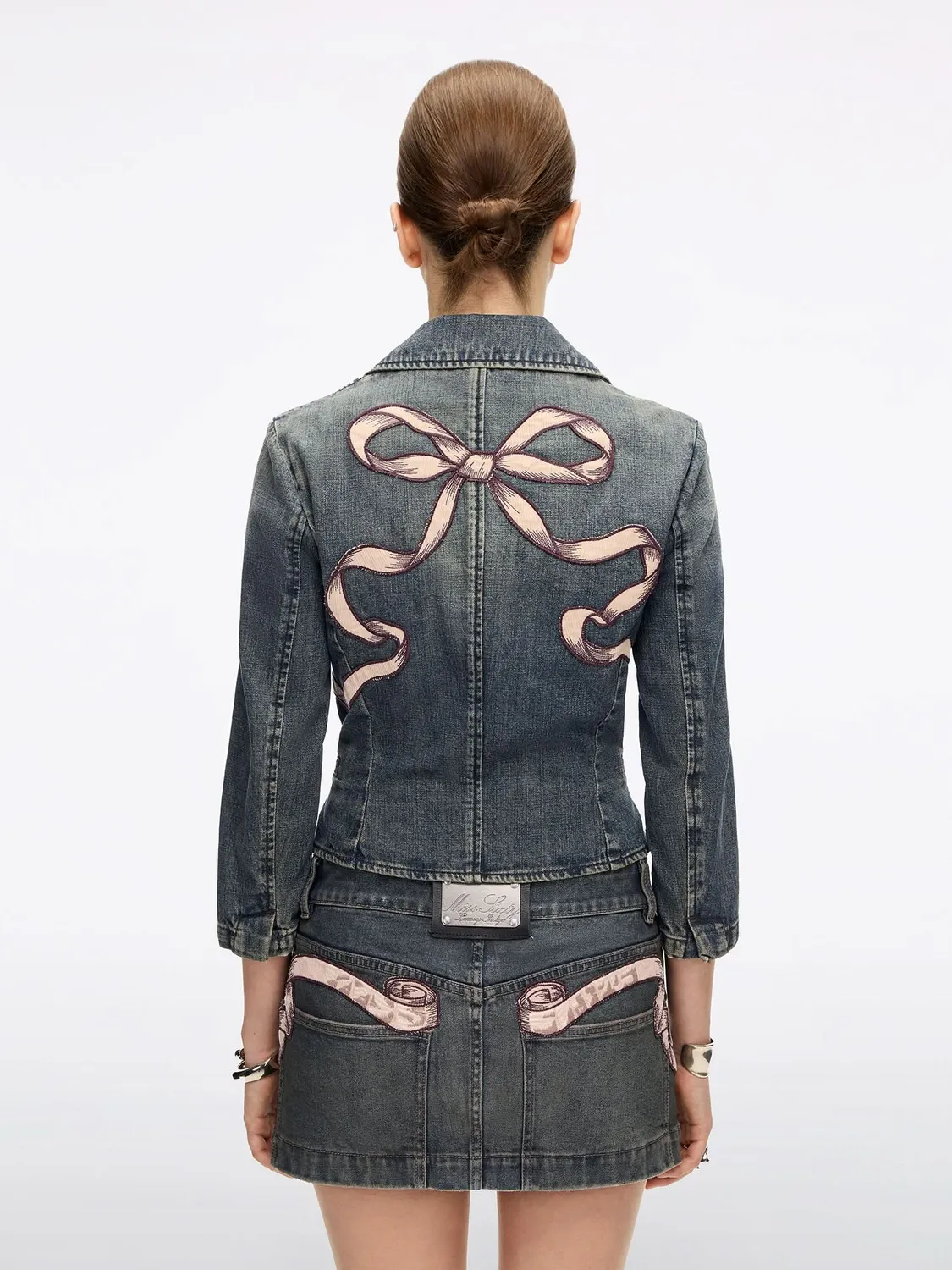 Miss Sixty denimjakke dark blue broderi cropped