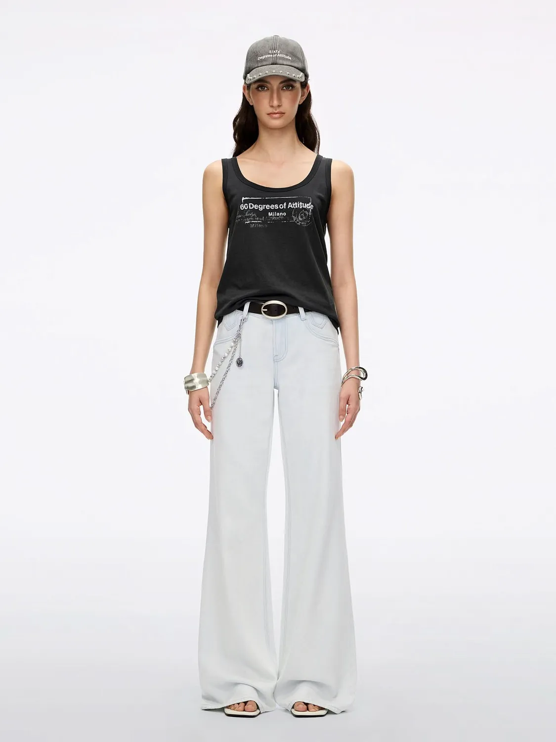 Miss Sixty aermelos T-shirt sort U-hals slid print