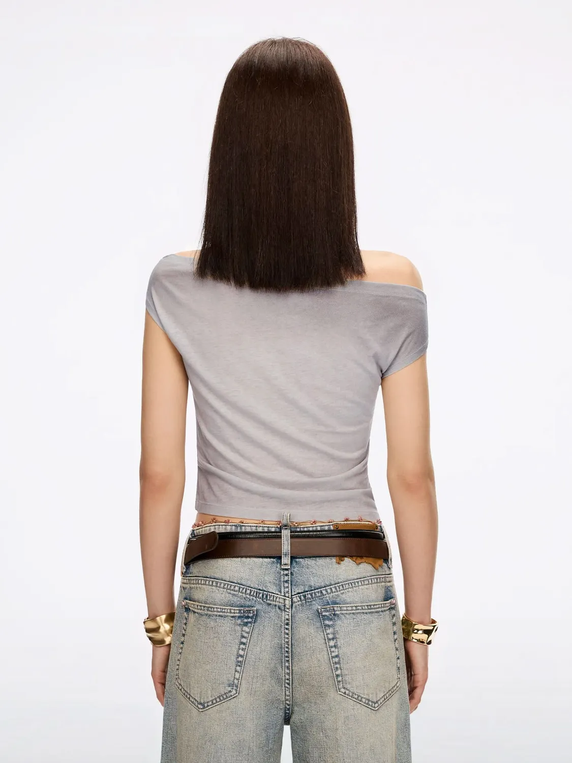 Miss Sixty off-shoulder t-shirt vintage kakifarvet