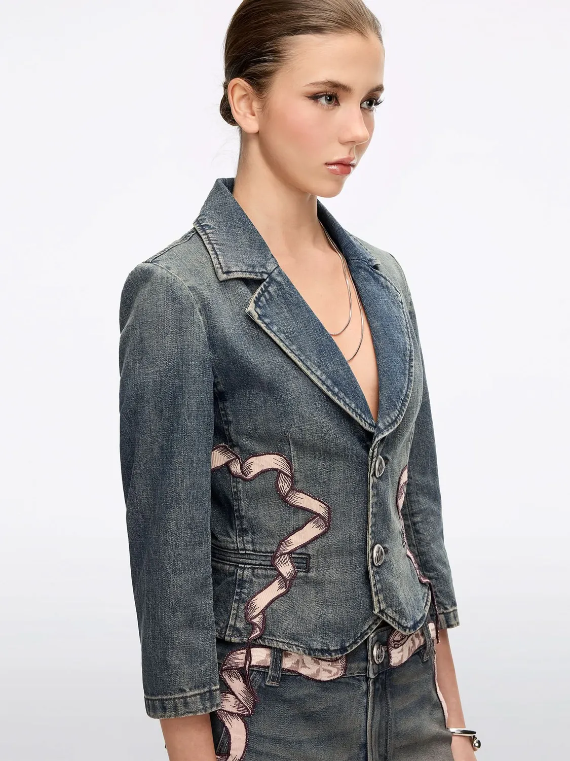 Miss Sixty denimjakke dark blue broderi cropped