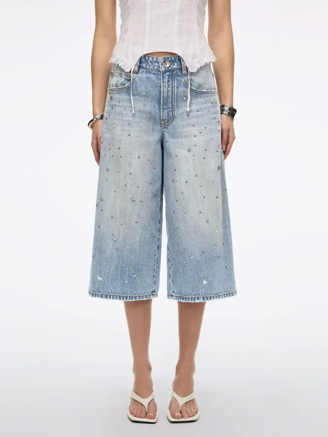 Miss Sixty Rhinestone denimshorts mellemblå 26