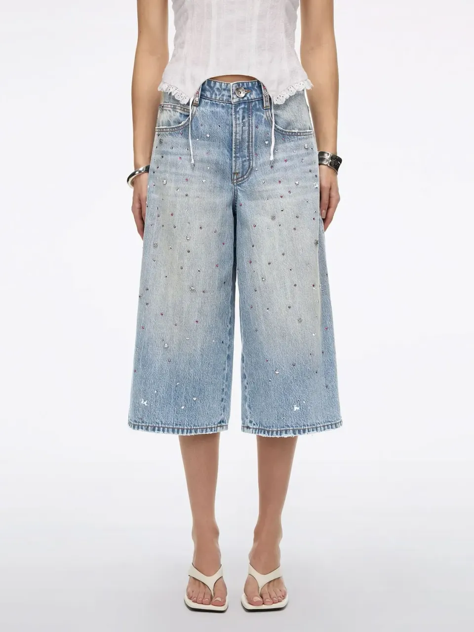 Miss Sixty Rhinestone denimshorts mellemblå 26