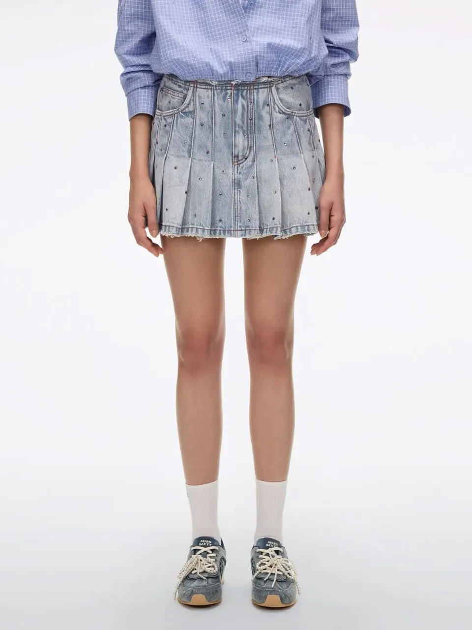 Miss Sixty Rhinestone denim nederdel lyseblå med sten