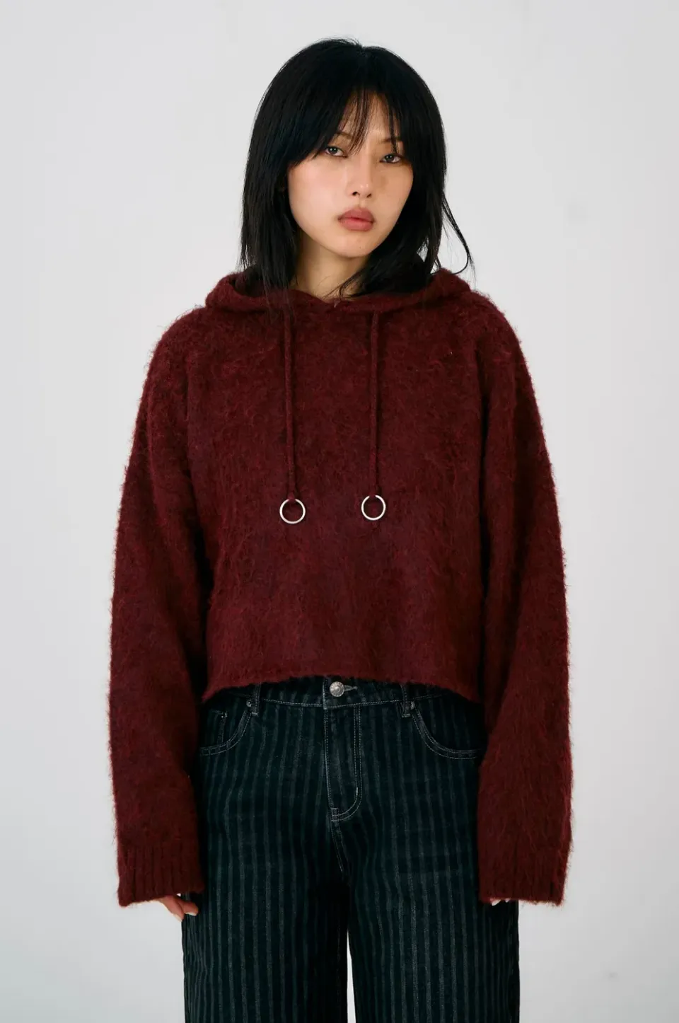 The Ragged Priest Arctic Hardware Knit Hoodie bordeaux