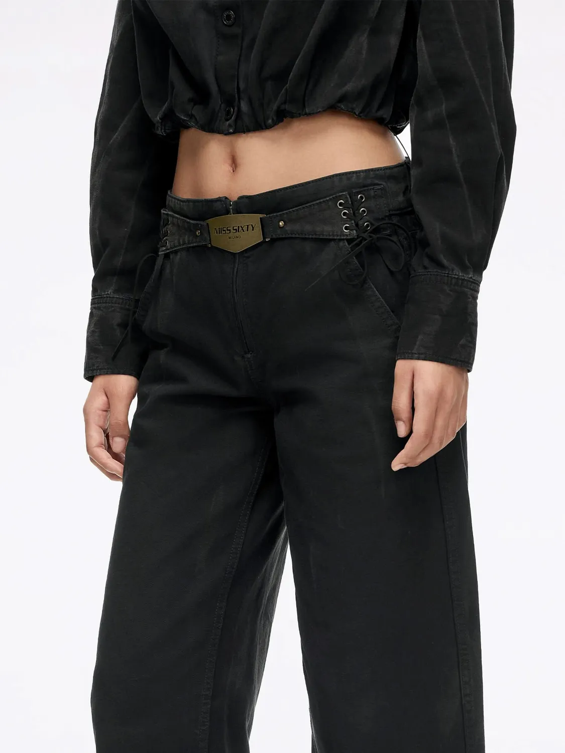 Miss Sixty Metal-Plate Curved-Cut jeans dark chocolate
