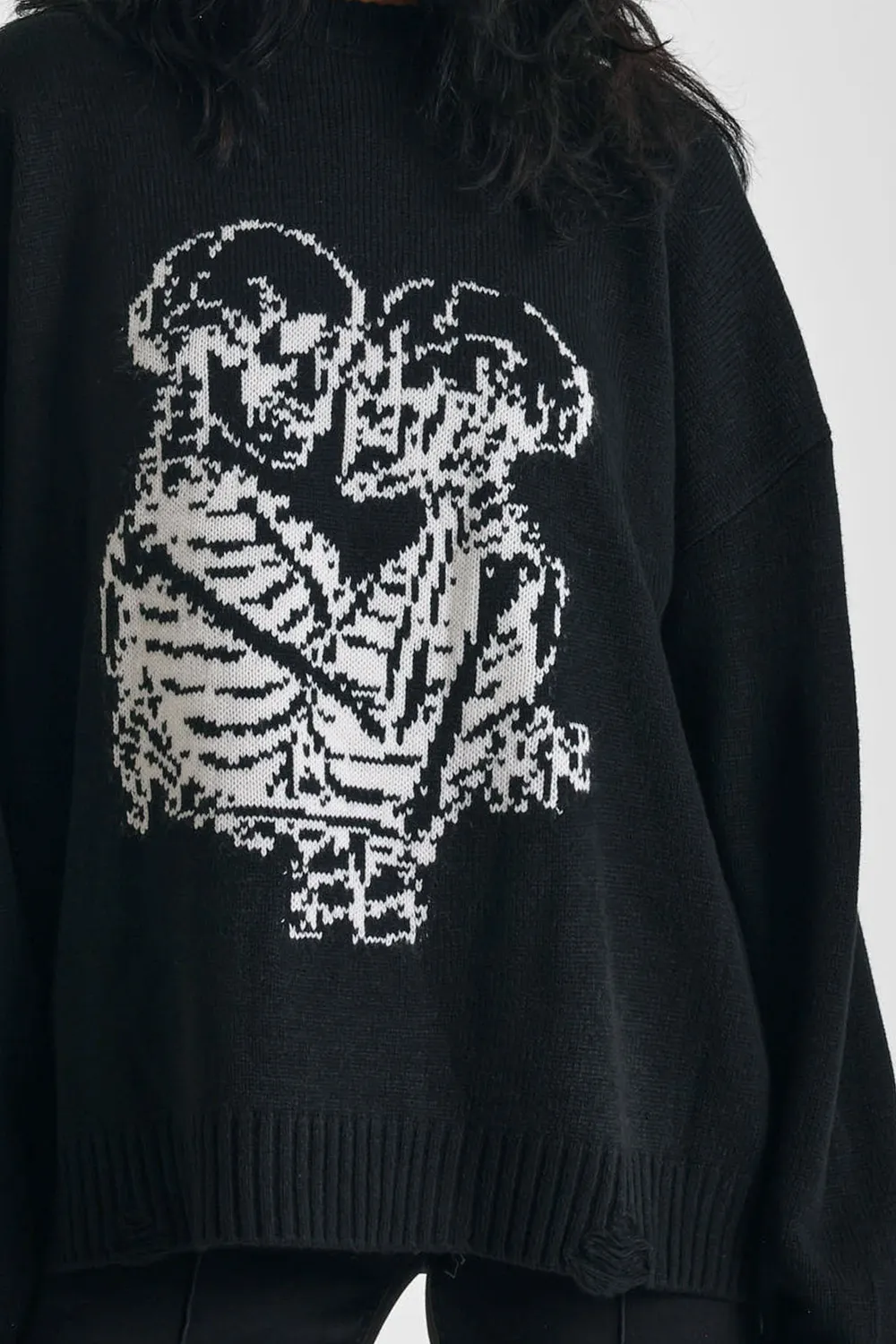 The Ragged Priest Everlasting Black Skeleton striktrøje sort oversize
