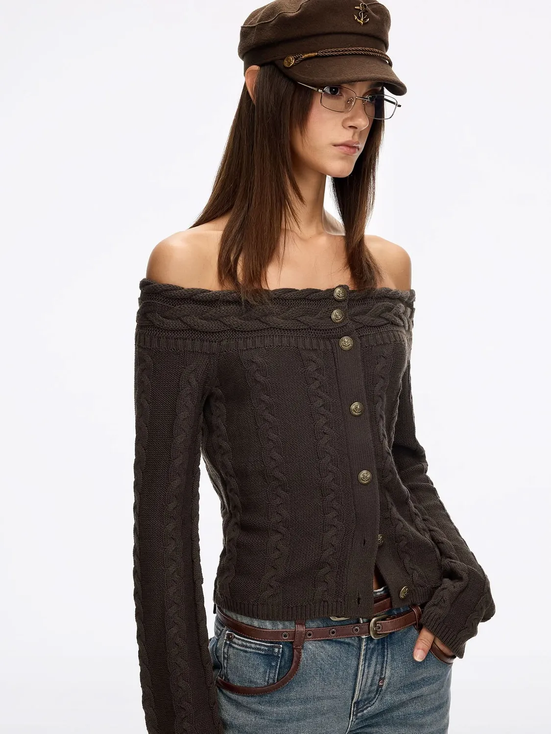 Miss Sixty cable-knit striktrøje brun – cropped tæt fit