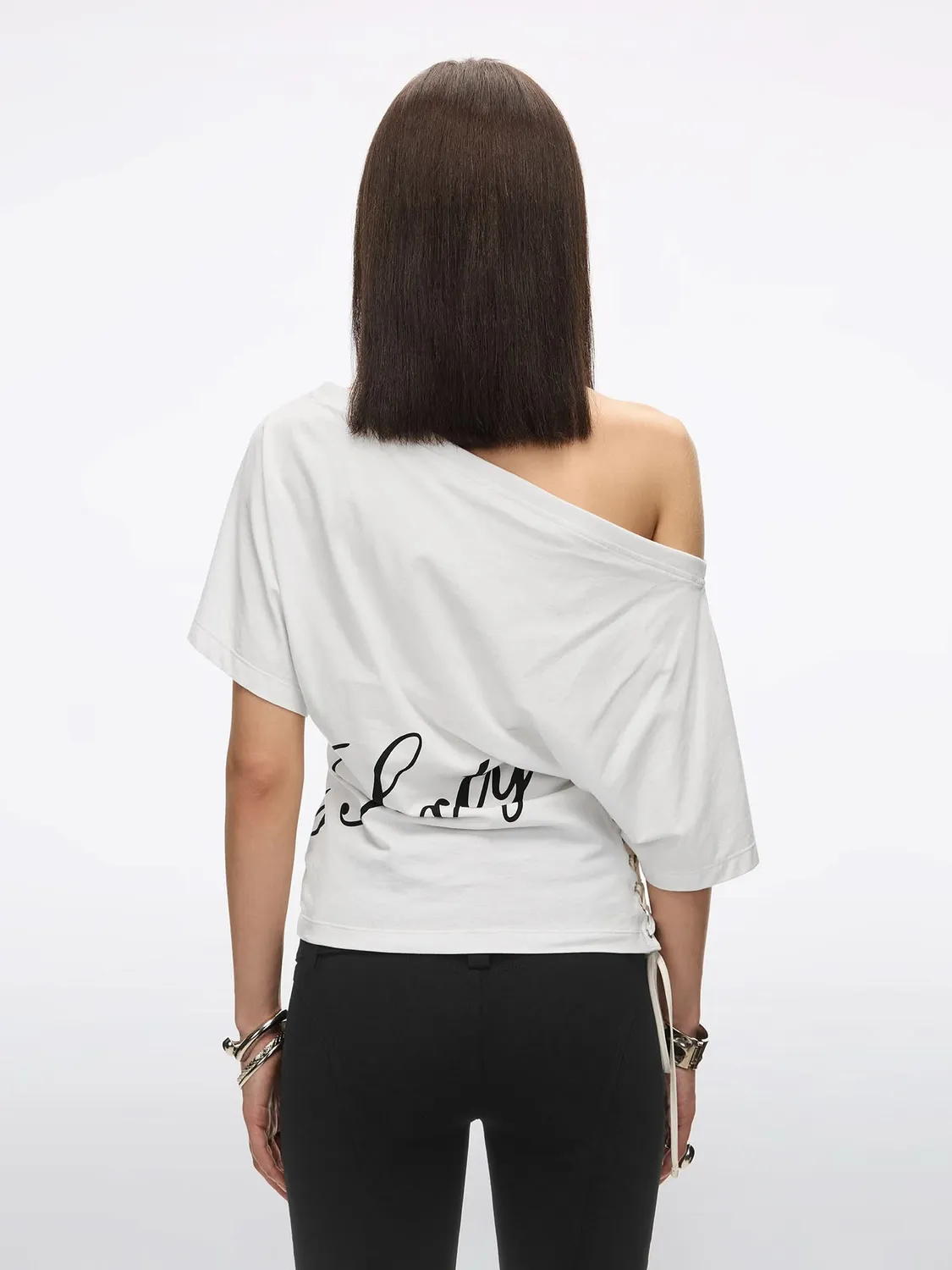 Miss Sixty Lace-Up Printed T-Shirt t-shirt hvid snøre
