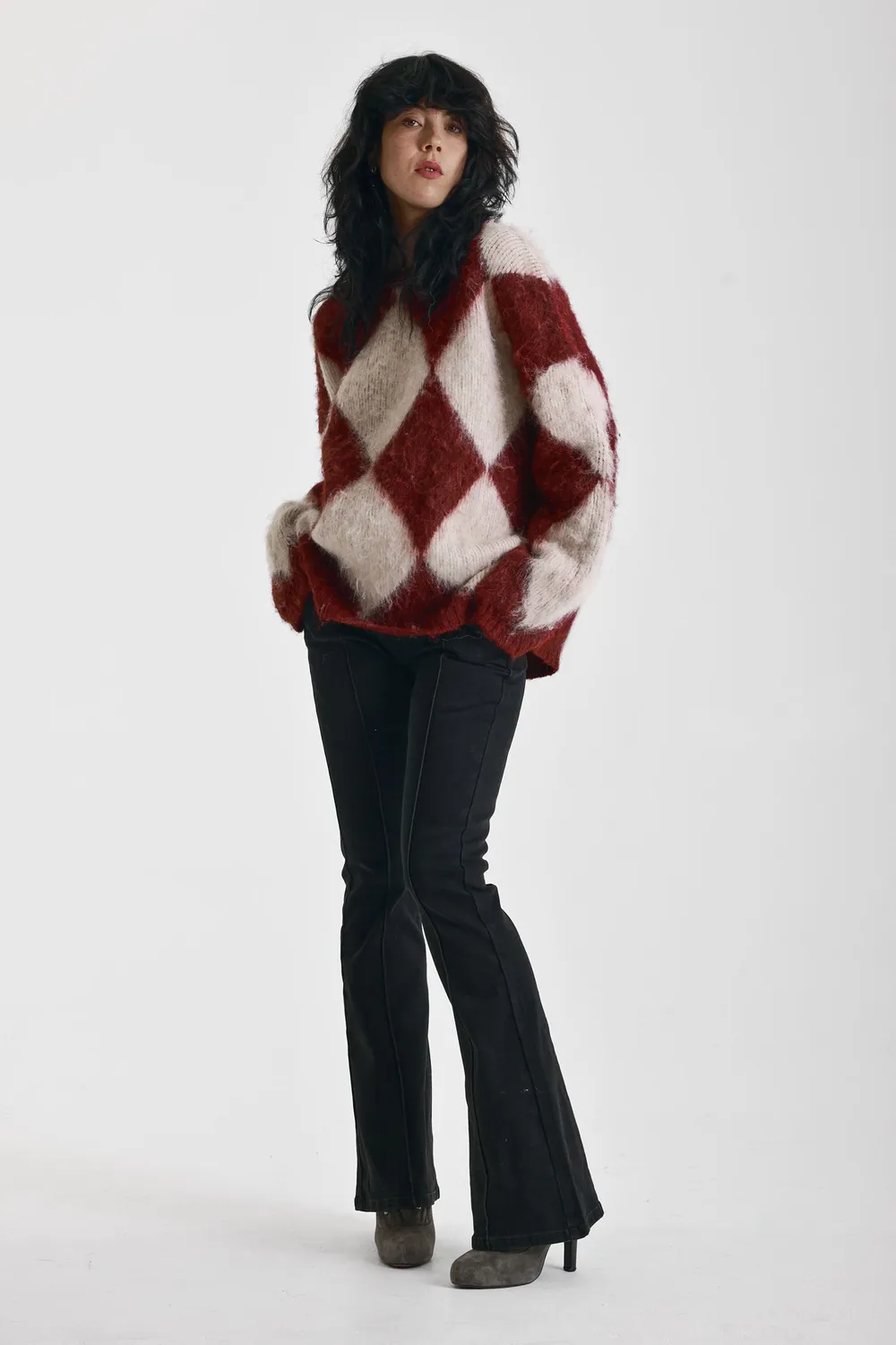THE RAGGED PRIEST Rook Oversized striktrøje argyle bordeaux