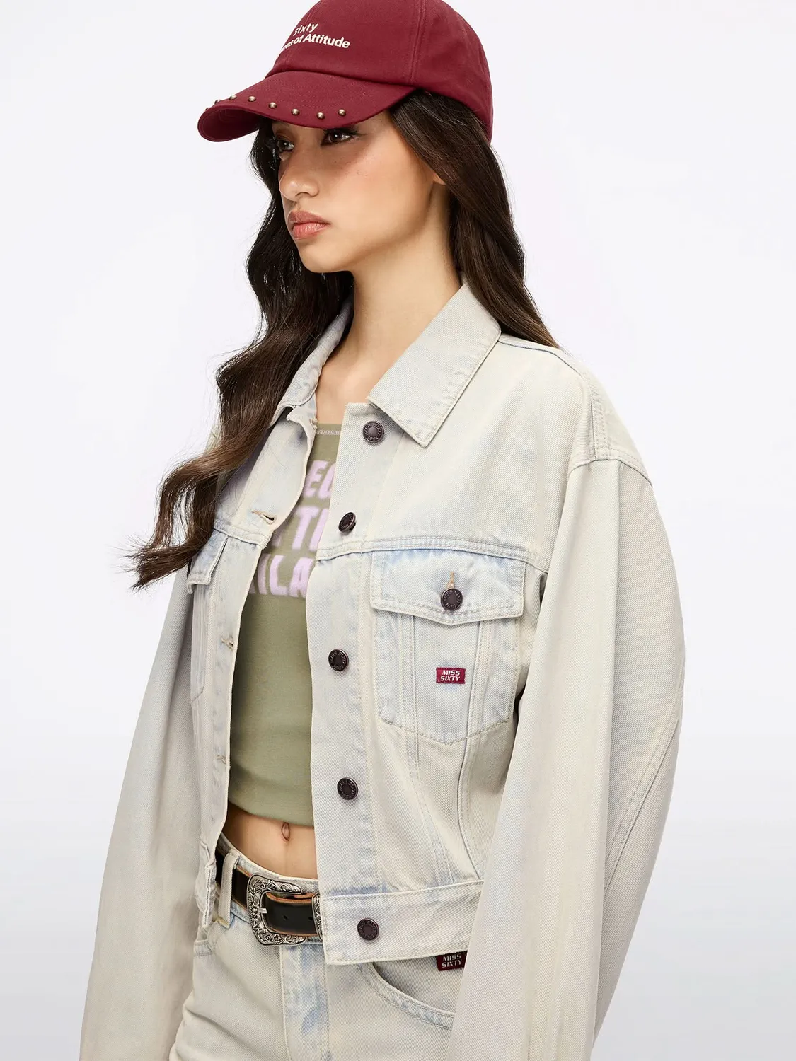 Miss Sixty cowboyjakke lyseblå slidt cropped