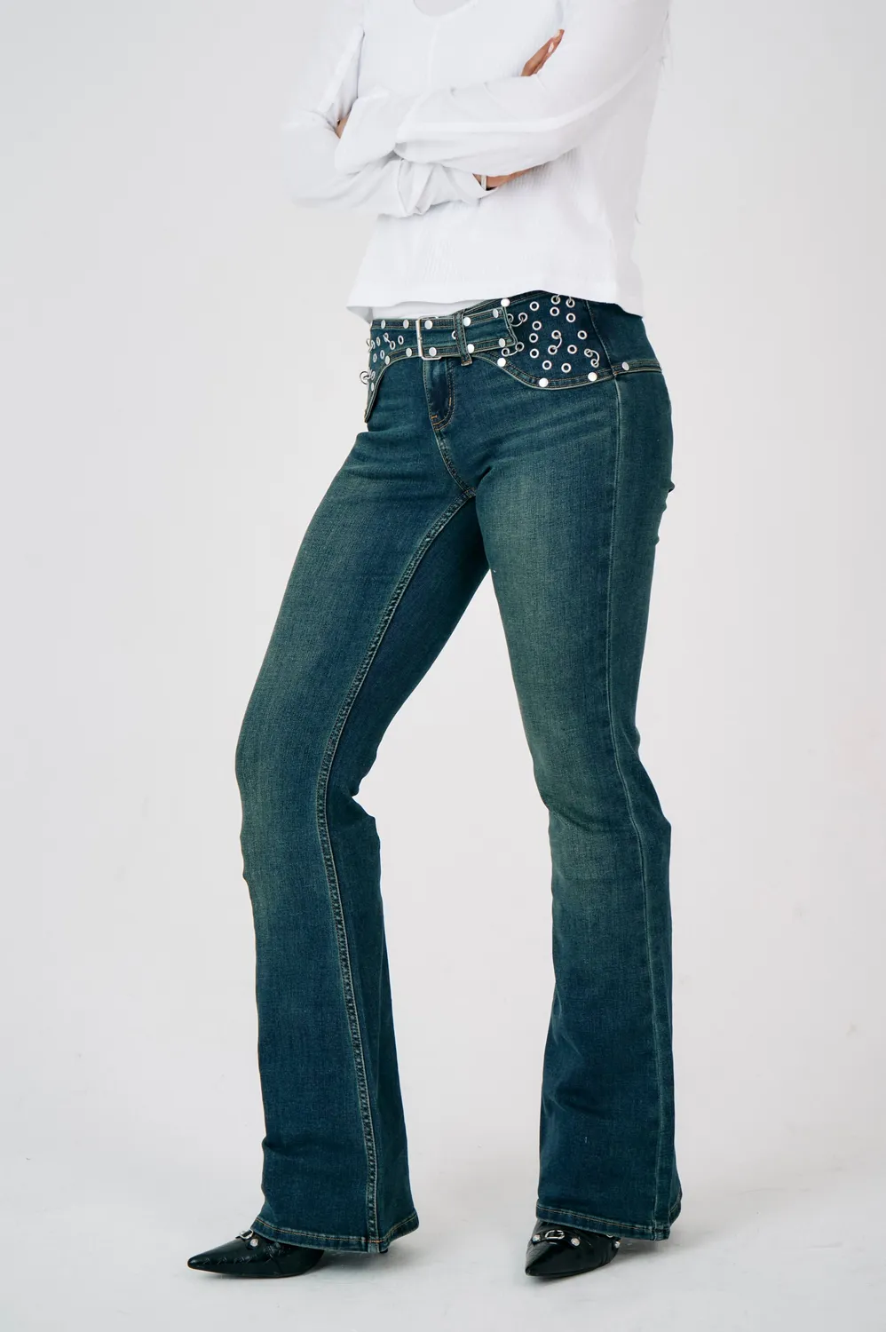 The Ragged Priest Charlotte Dirty Blue bootcut flare jeans low rise