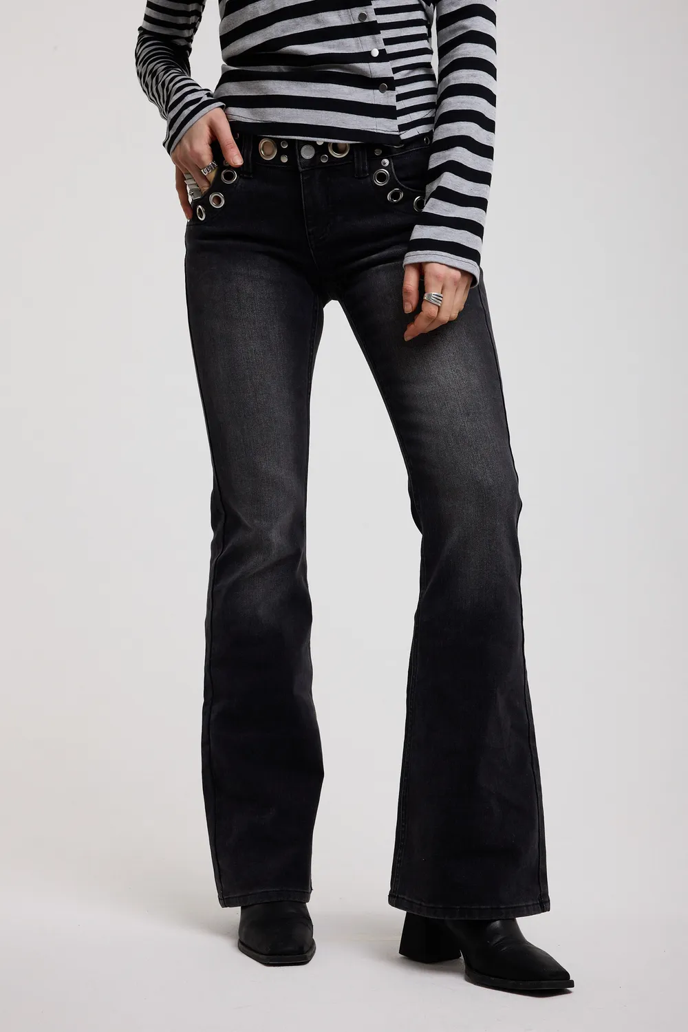The Ragged Priest Grade flare jeans sort øjer lav talje