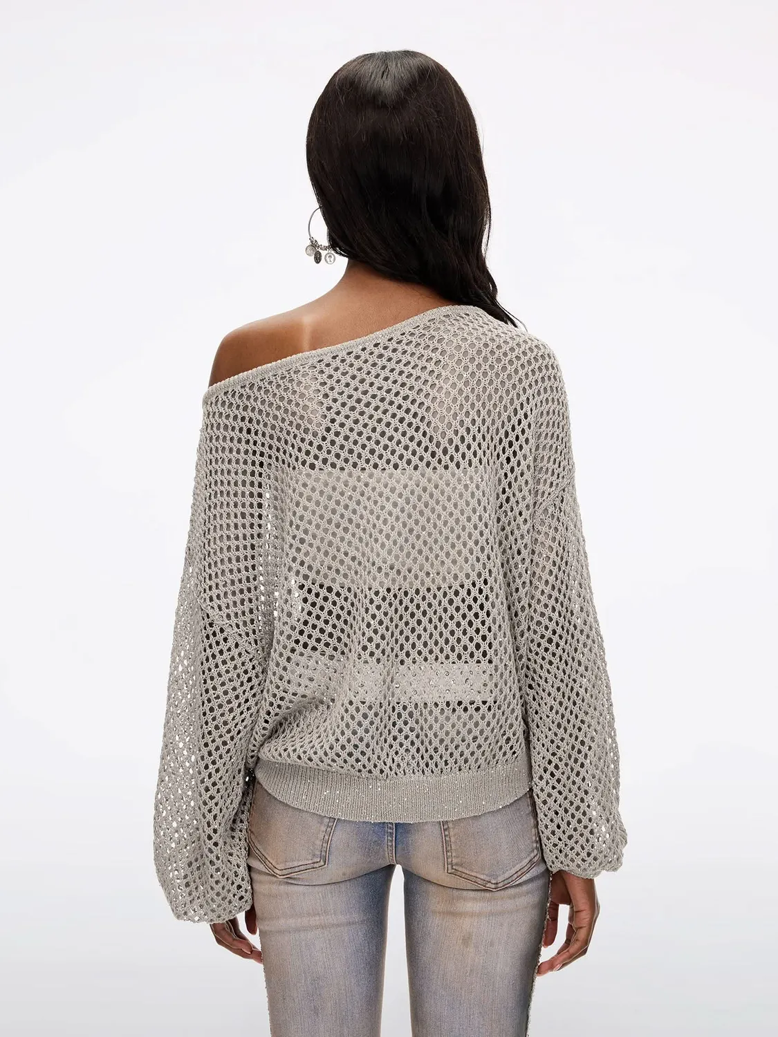 Miss Sixty Shimmering Mesh Knit Top strikbluse black palietter