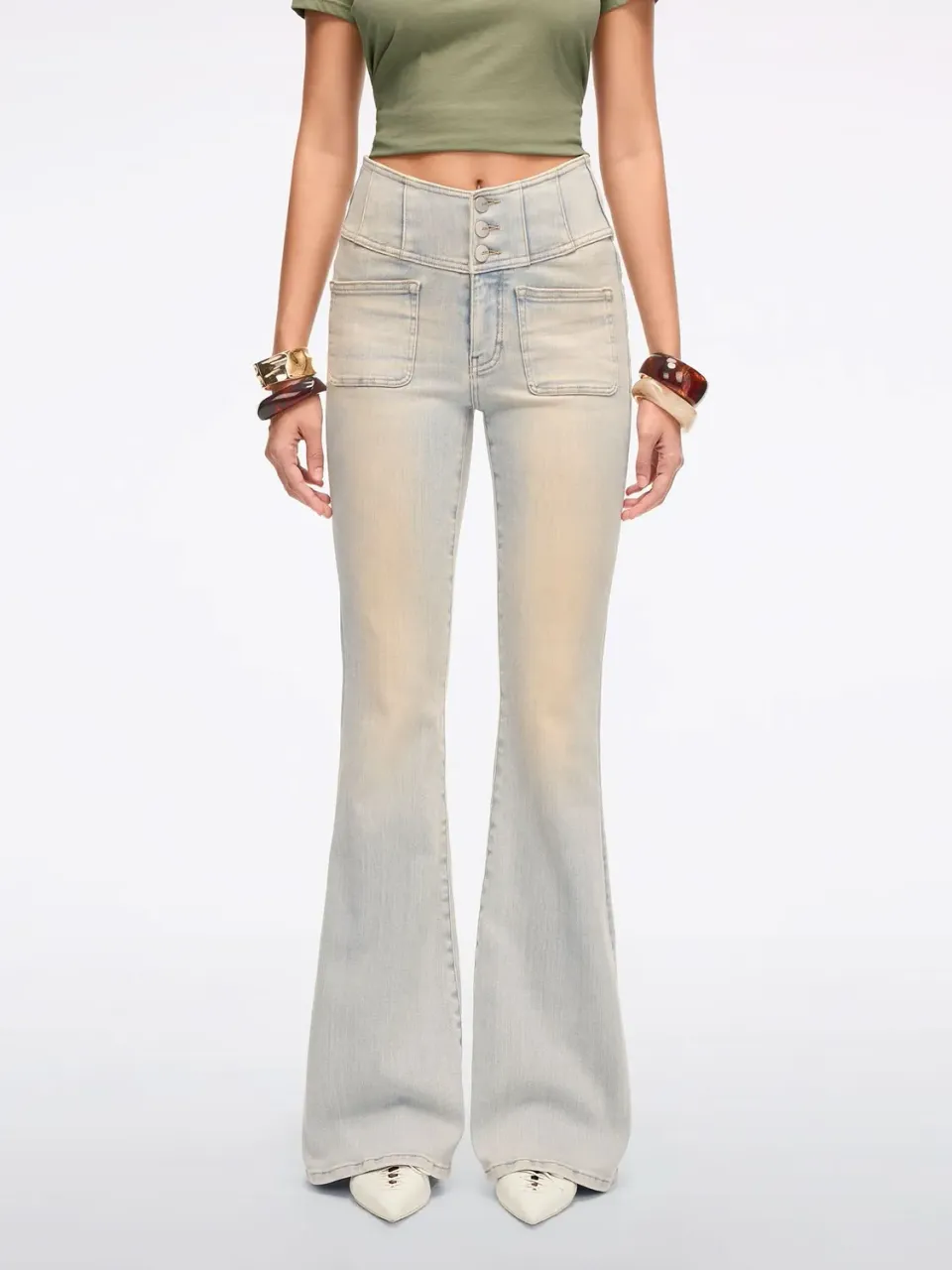 Miss Sixty Glenda Plus 5 flare jeans lyseblå stræk