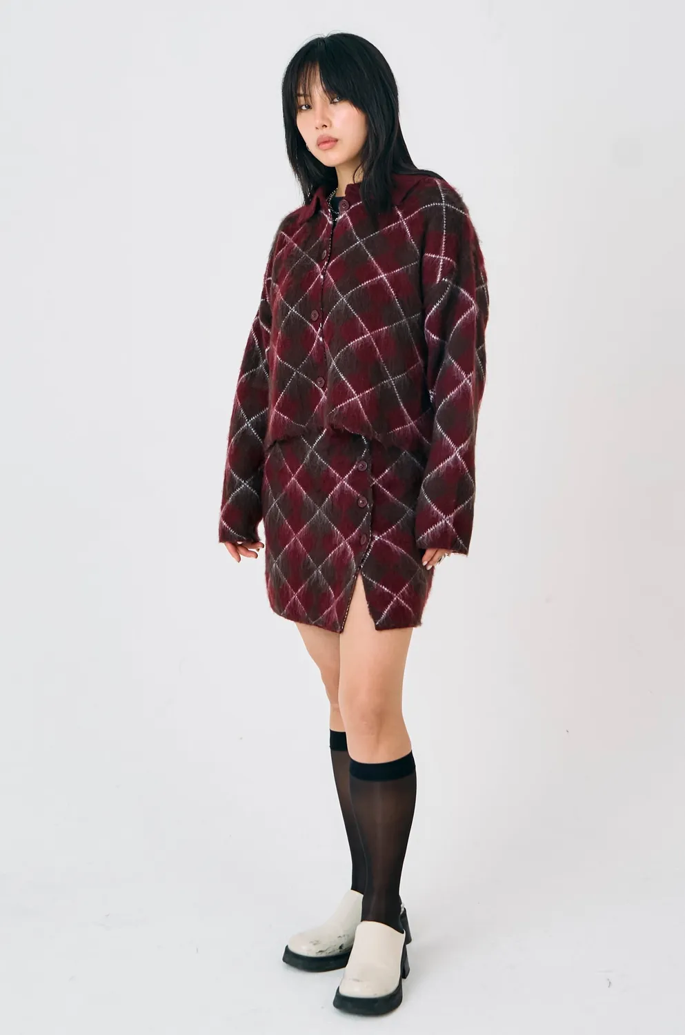 THE RAGGED PRIEST Estate Argyle Knit nederdel mini bordeaux