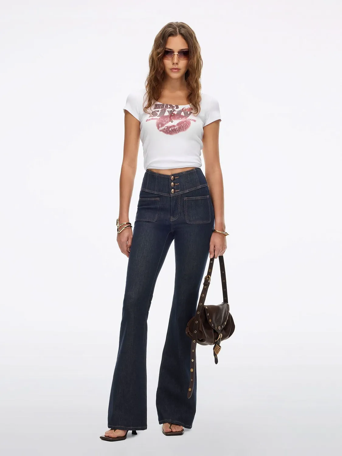 Miss Sixty Kiss Me Lip Print t-shirt hvid slim U-hals