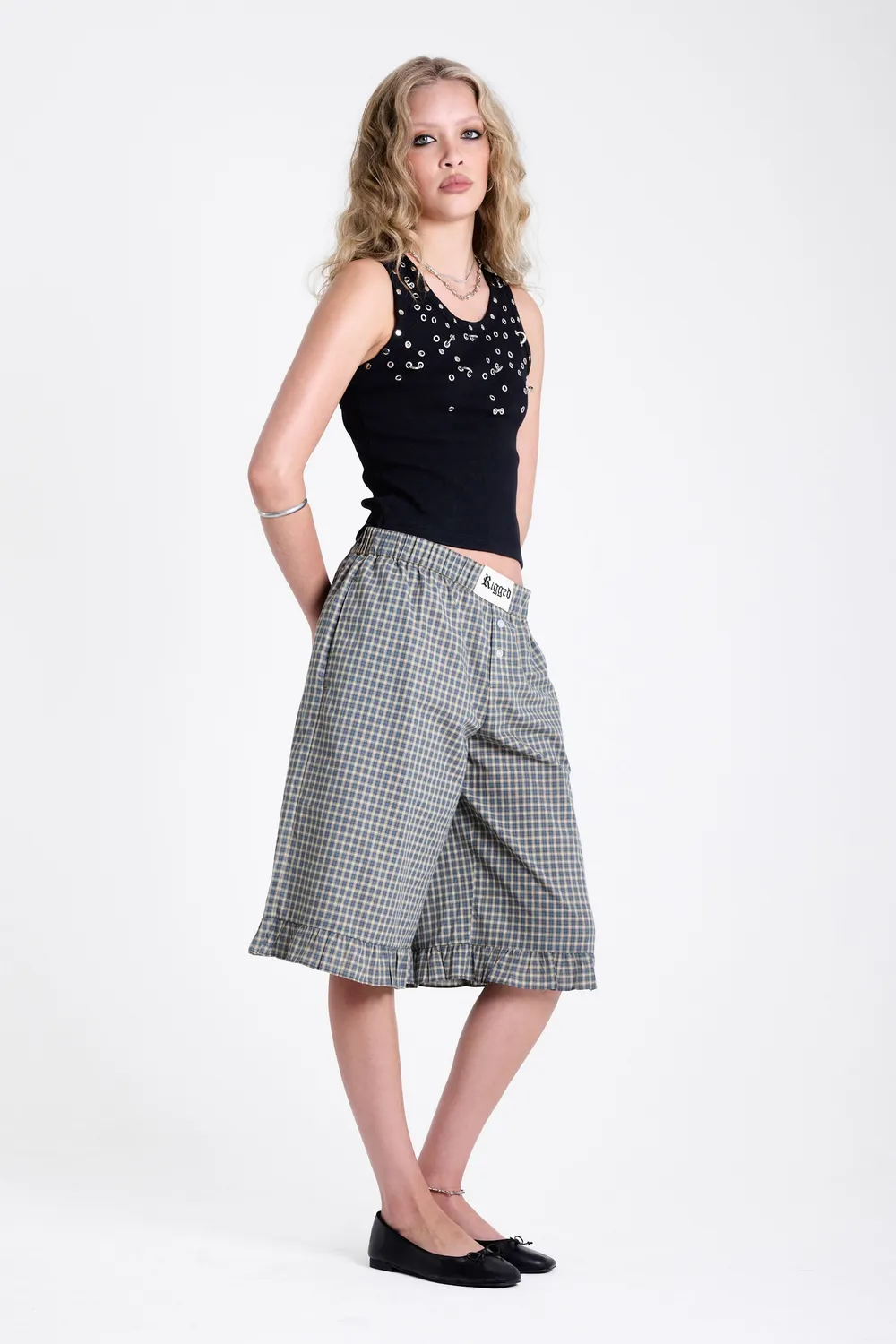 THE RAGGED PRIEST Drill Gingham capribukser grøn tern