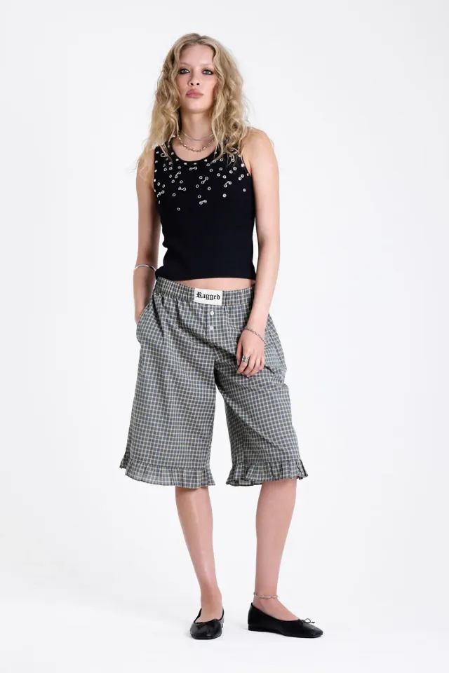 THE RAGGED PRIEST Drill Gingham capribukser grøn tern
